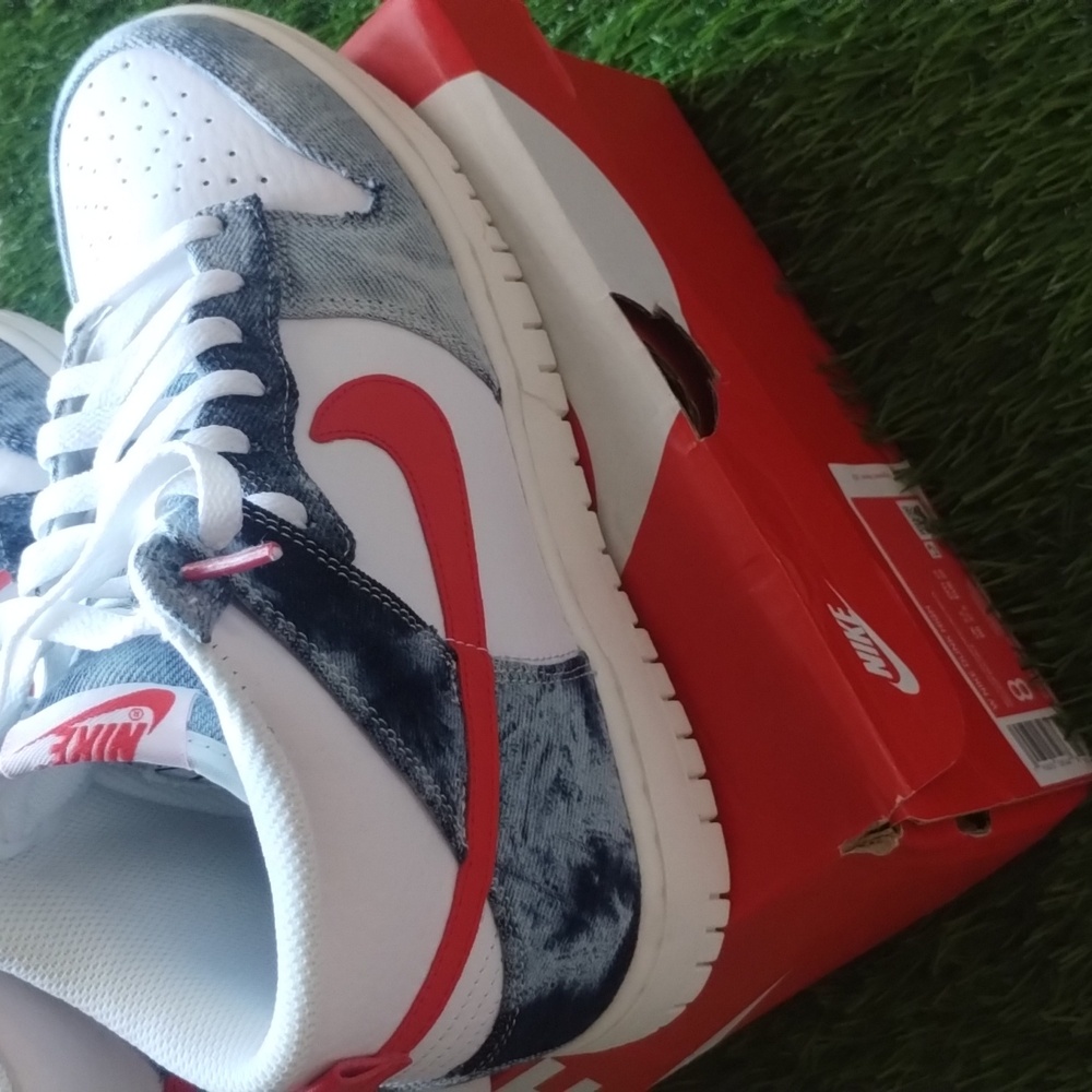 Nike Dunk High Denim Blue White/Sail/Habenero Red Unisex W8 M6.5 - Picture 5 of 16